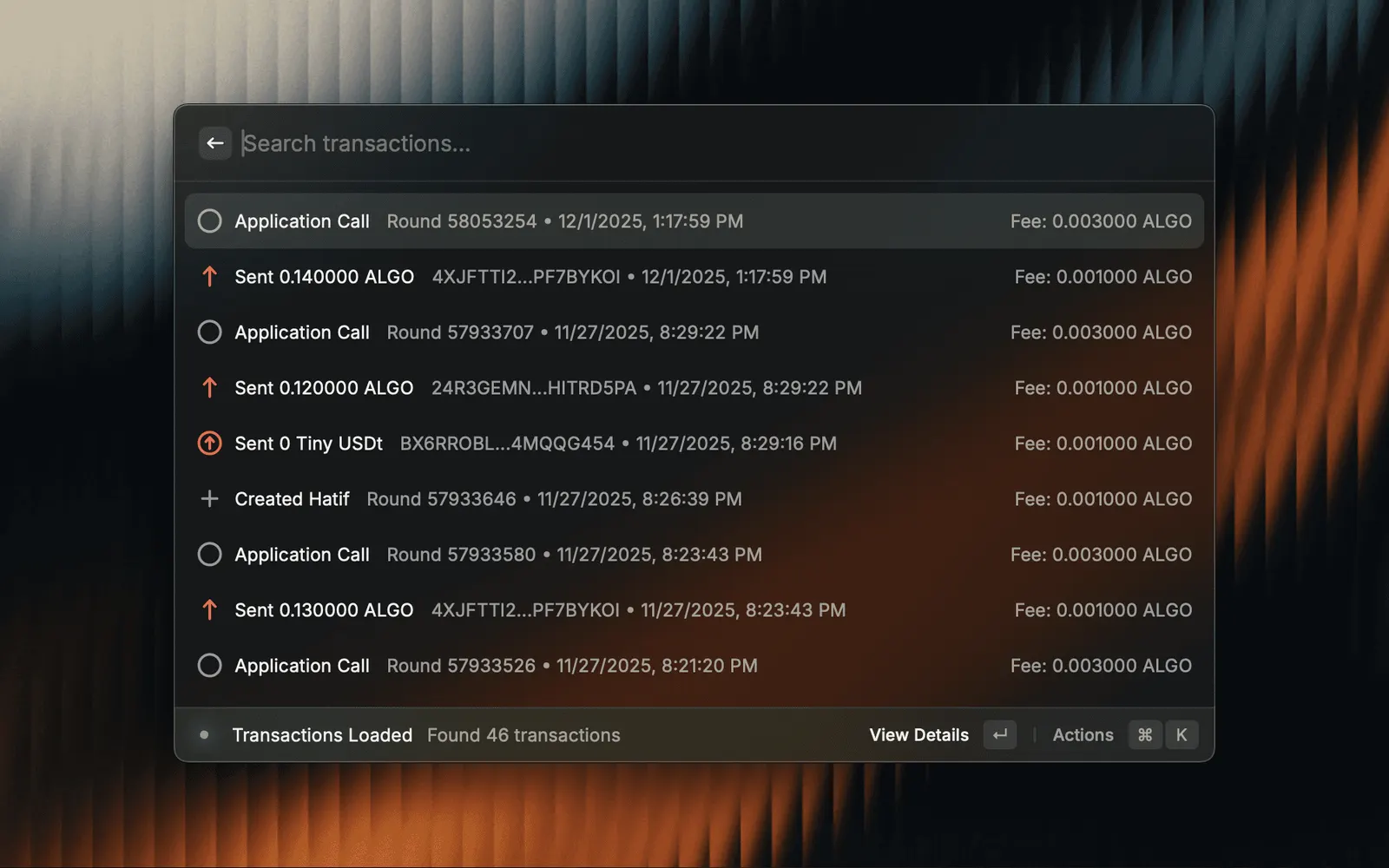 Wallet info view in the Algorand Raycast extension