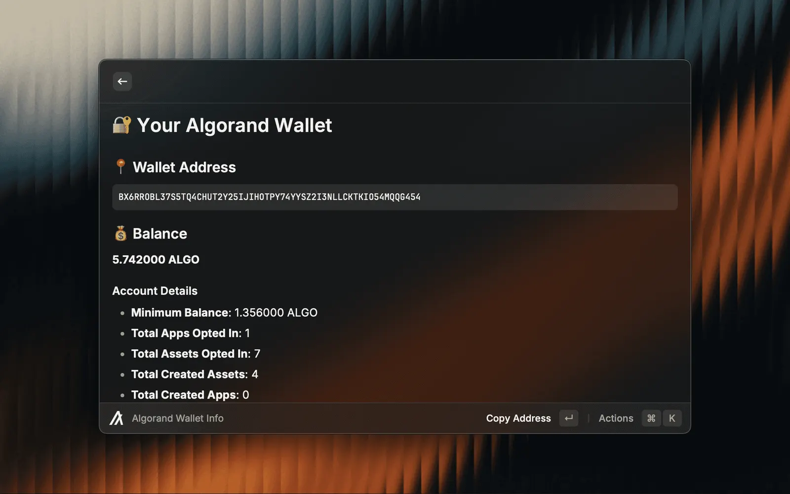 Transaction history in the Algorand Raycast extension