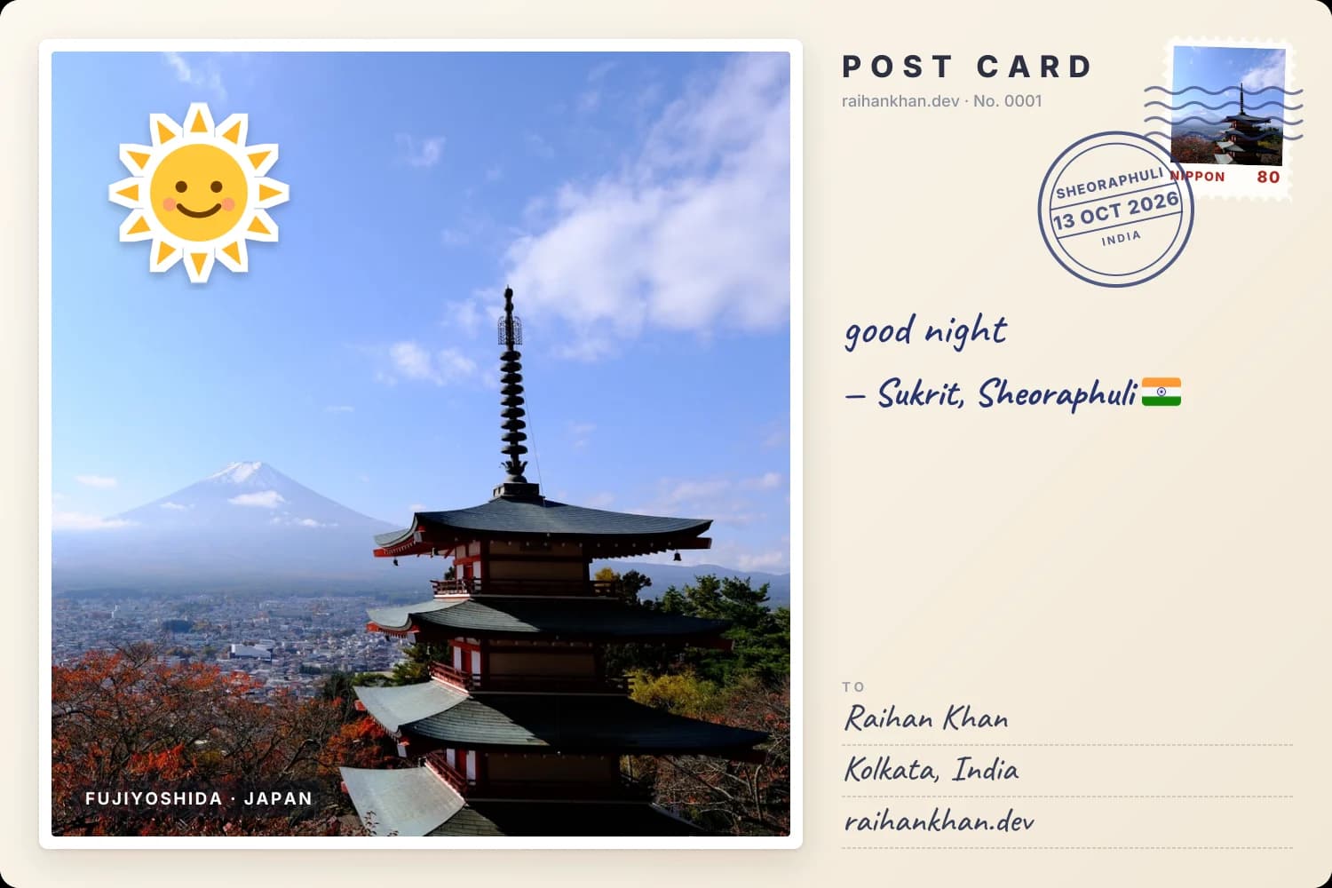 Postcard from Sukrit in Sheoraphuli: “good night”